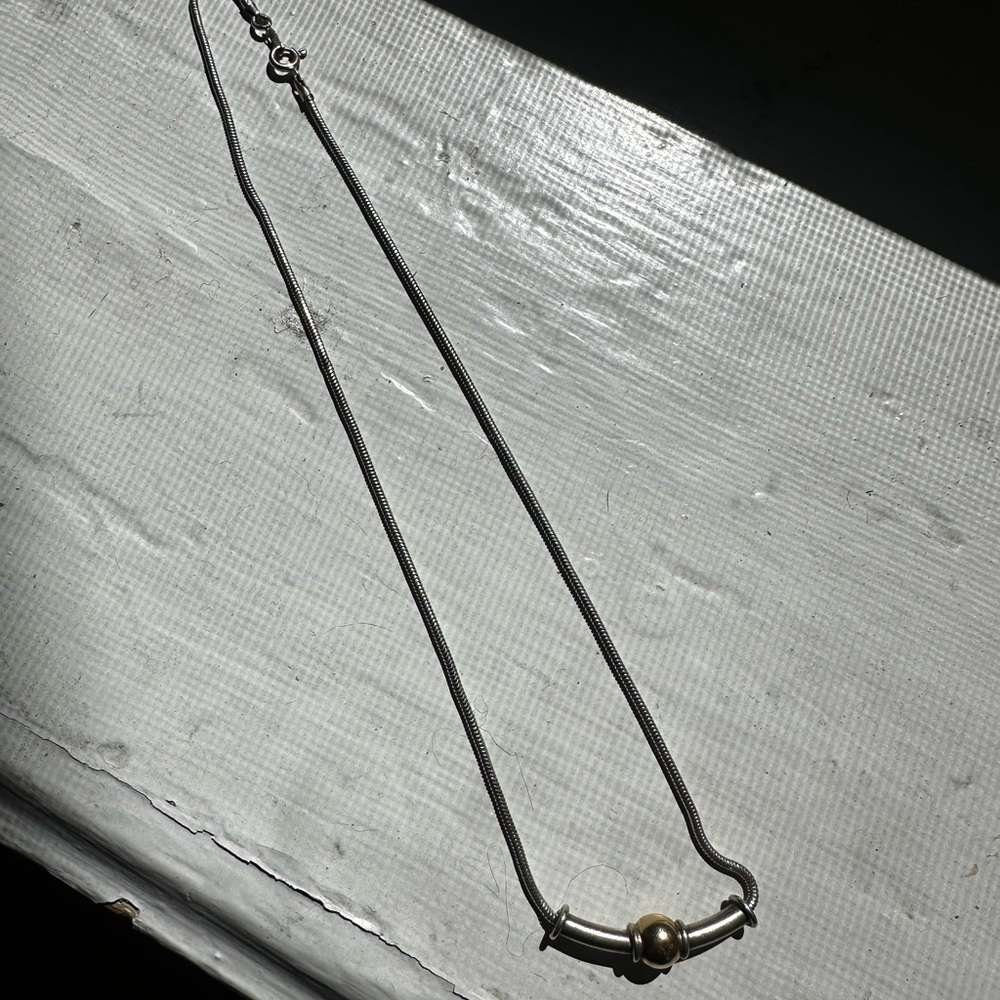 Cape cod gold and silver ball necklace with elongated bar pendant
